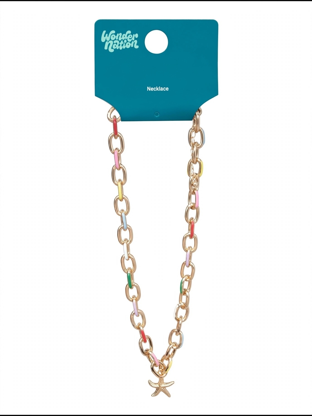 wonder nation Gold-Tone Link Necklace with Multicolor Enamel and Starfish Charm